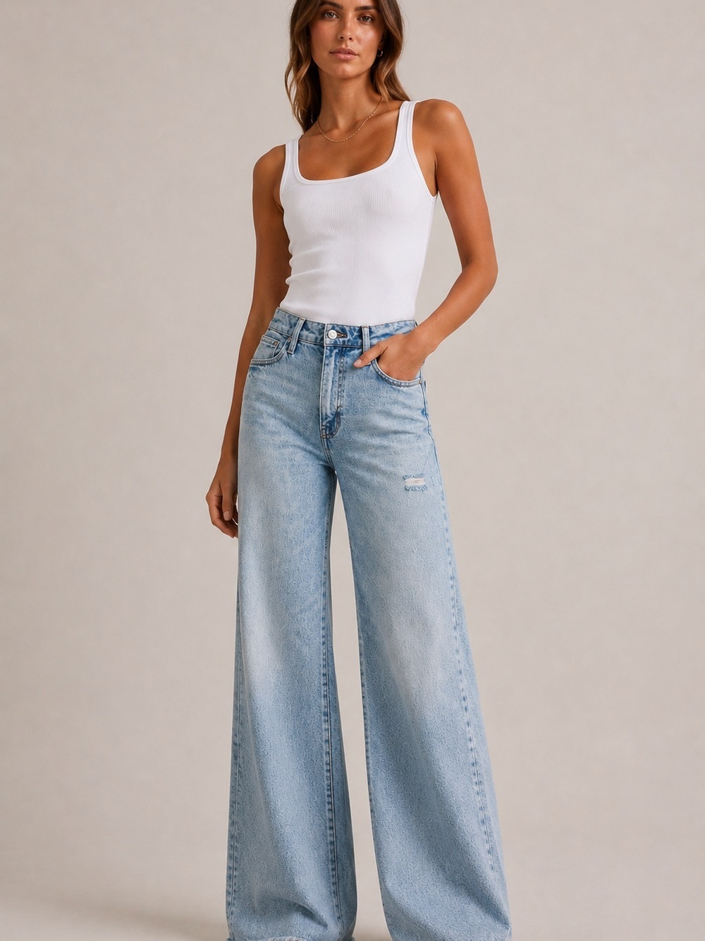 BCBG Generation High Rise Wide Leg Jeans 27 Light Wash Raw Hem Distressed